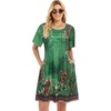 image:imageelescat Sundress for Women Casual Loose Summer Short Sleeve Pleated Front Crew Neck T Shirt Dress with Pockets 2026Green Flower
