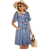 image:imageelescat Sundress for Women Casual Loose Summer Short Sleeve Pleated Front Crew Neck T Shirt Dress with Pockets 2026Greyish Blue Floral