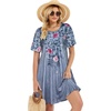 image:imageelescat Sundress for Women Casual Loose Summer Short Sleeve Pleated Front Crew Neck T Shirt Dress with Pockets 2026Greyish Blue Floral