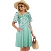 image:imageelescat Sundress for Women Casual Loose Summer Short Sleeve Pleated Front Crew Neck T Shirt Dress with Pockets 2026Light Green Floral