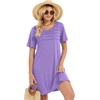 image:imageelescat Sundress for Women Casual Loose Summer Short Sleeve Pleated Front Crew Neck T Shirt Dress with Pockets 2026Purple