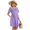 image:imageelescat Sundress for Women Casual Loose Summer Short Sleeve Pleated Front Crew Neck T Shirt Dress with Pockets 2026Purple