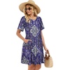 image:imageelescat Sundress for Women Casual Loose Summer Short Sleeve Pleated Front Crew Neck T Shirt Dress with Pockets 2026Purple Boho