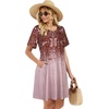 image:imageelescat Sundress for Women Casual Loose Summer Short Sleeve Pleated Front Crew Neck T Shirt Dress with Pockets 2026Red Boho