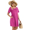 image:imageelescat Sundress for Women Casual Loose Summer Short Sleeve Pleated Front Crew Neck T Shirt Dress with Pockets 2026Rose