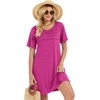 image:imageelescat Sundress for Women Casual Loose Summer Short Sleeve Pleated Front Crew Neck T Shirt Dress with Pockets 2026Rose