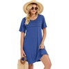 image:imageelescat Sundress for Women Casual Loose Summer Short Sleeve Pleated Front Crew Neck T Shirt Dress with Pockets 2026Royal Blue