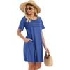 image:imageelescat Sundress for Women Casual Loose Summer Short Sleeve Pleated Front Crew Neck T Shirt Dress with Pockets 2026Royal Blue