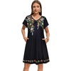 image:imageelescat Sundresses for Women 2026 Summer Casual Loose V Neck Short Sleeve Tshirt Dress with PocketsBlack Green Flower