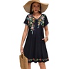 image:imageelescat Sundresses for Women 2026 Summer Casual Loose V Neck Short Sleeve Tshirt Dress with PocketsBlack Green Flower