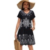 image:imageelescat Sundresses for Women 2026 Summer Casual Loose V Neck Short Sleeve Tshirt Dress with PocketsBlack Ice Floral