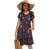 image:imageelescat Sundresses for Women 2026 Summer Casual Loose V Neck Short Sleeve Tshirt Dress with PocketsBlack Red Floral