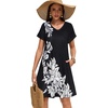 image:imageelescat Sundresses for Women 2026 Summer Casual Loose V Neck Short Sleeve Tshirt Dress with PocketsBlack White Floral