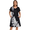 image:imageelescat Sundresses for Women 2026 Summer Casual Loose V Neck Short Sleeve Tshirt Dress with PocketsBlack White Floral