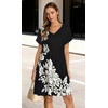 image:imageelescat Sundresses for Women 2026 Summer Casual Loose V Neck Short Sleeve Tshirt Dress with PocketsBlack White Floral