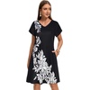 image:imageelescat Sundresses for Women 2026 Summer Casual Loose V Neck Short Sleeve Tshirt Dress with PocketsBlack White Floral