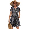 image:imageelescat Sundresses for Women 2026 Summer Casual Loose V Neck Short Sleeve Tshirt Dress with PocketsBlack Yellow Floral