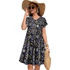 image:imageelescat Sundresses for Women 2026 Summer Casual Loose V Neck Short Sleeve Tshirt Dress with PocketsBlack Yellow Floral