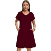 image:imageelescat Sundresses for Women 2026 Summer Casual Loose V Neck Short Sleeve Tshirt Dress with PocketsDeep Red