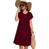 image:imageelescat Sundresses for Women 2026 Summer Casual Loose V Neck Short Sleeve Tshirt Dress with PocketsDeep Red