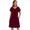 image:imageelescat Sundresses for Women 2026 Summer Casual Loose V Neck Short Sleeve Tshirt Dress with PocketsDeep Red