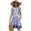 image:imageelescat Sundresses for Women 2026 Summer Casual Loose V Neck Short Sleeve Tshirt Dress with PocketsEthnic Floral