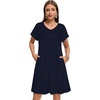image:imageelescat Sundresses for Women 2026 Summer Casual Loose V Neck Short Sleeve Tshirt Dress with PocketsNavy Blue