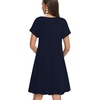image:imageelescat Sundresses for Women 2026 Summer Casual Loose V Neck Short Sleeve Tshirt Dress with PocketsNavy Blue