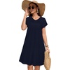 image:imageelescat Sundresses for Women 2026 Summer Casual Loose V Neck Short Sleeve Tshirt Dress with PocketsNavy Blue