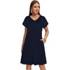 image:imageelescat Sundresses for Women 2026 Summer Casual Loose V Neck Short Sleeve Tshirt Dress with PocketsNavy Blue
