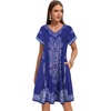 image:imageelescat Sundresses for Women 2026 Summer Casual Loose V Neck Short Sleeve Tshirt Dress with PocketsNavy Blue Boho