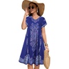 image:imageelescat Sundresses for Women 2026 Summer Casual Loose V Neck Short Sleeve Tshirt Dress with PocketsNavy Blue Boho