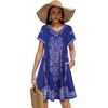 image:imageelescat Sundresses for Women 2026 Summer Casual Loose V Neck Short Sleeve Tshirt Dress with PocketsNavy Blue Boho