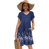 image:imageelescat Sundresses for Women 2026 Summer Casual Loose V Neck Short Sleeve Tshirt Dress with PocketsNavy Blue Floral