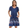 image:imageelescat Sundresses for Women 2026 Summer Casual Loose V Neck Short Sleeve Tshirt Dress with PocketsNavy Blue Floral