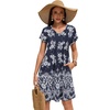 image:imageelescat Sundresses for Women 2026 Summer Casual Loose V Neck Short Sleeve Tshirt Dress with PocketsNavy Blue White Floral