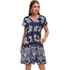 image:imageelescat Sundresses for Women 2026 Summer Casual Loose V Neck Short Sleeve Tshirt Dress with PocketsNavy Blue White Floral