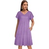 image:imageelescat Sundresses for Women 2026 Summer Casual Loose V Neck Short Sleeve Tshirt Dress with PocketsPurple