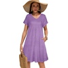 image:imageelescat Sundresses for Women 2026 Summer Casual Loose V Neck Short Sleeve Tshirt Dress with PocketsPurple