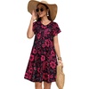 image:imageelescat Sundresses for Women 2026 Summer Casual Loose V Neck Short Sleeve Tshirt Dress with PocketsRed Floral