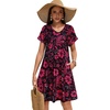 image:imageelescat Sundresses for Women 2026 Summer Casual Loose V Neck Short Sleeve Tshirt Dress with PocketsRed Floral