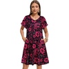 image:imageelescat Sundresses for Women 2026 Summer Casual Loose V Neck Short Sleeve Tshirt Dress with PocketsRed Floral
