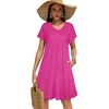 image:imageelescat Sundresses for Women 2026 Summer Casual Loose V Neck Short Sleeve Tshirt Dress with PocketsRose