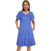 image:imageelescat Sundresses for Women 2026 Summer Casual Loose V Neck Short Sleeve Tshirt Dress with PocketsRoyal Blue