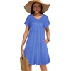 image:imageelescat Sundresses for Women 2026 Summer Casual Loose V Neck Short Sleeve Tshirt Dress with PocketsRoyal Blue