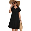 image:imageelescat Sundresses for Women 2026 Summer Casual Loose V Neck Short Sleeve Tshirt Dress with PocketsSolid Black