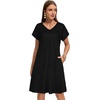 image:imageelescat Sundresses for Women 2026 Summer Casual Loose V Neck Short Sleeve Tshirt Dress with PocketsSolid Black