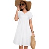 image:imageelescat Sundresses for Women 2026 Summer Casual Loose V Neck Short Sleeve Tshirt Dress with PocketsSolid White
