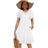 image:imageelescat Sundresses for Women 2026 Summer Casual Loose V Neck Short Sleeve Tshirt Dress with PocketsSolid White