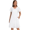 image:imageelescat Sundresses for Women 2026 Summer Casual Loose V Neck Short Sleeve Tshirt Dress with PocketsSolid White